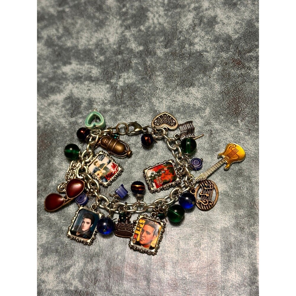 Elvis Presley Multicolor Photo Charm Statement Bracelet with Mixed Beads